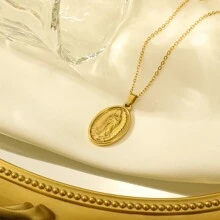 1入組簡約且時尚的18k鍍金不鏽鋼吊墜項鍊,男女均適合佩戴作為禮物贈送 - 聖母 - 查看 8