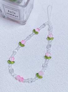 1入組韓國ins風格鬱金香花和串珠鑰匙扣和手機掛繩,適合手機殼,ccd相機,手提包反貨損diy禮物 - 粉色 - 查看 3