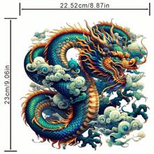 龍紋轉印乙烯基膜,適用於衣服、t恤、口罩、牛仔褲、背包、帽子、枕頭等,容易熱壓貼紙,可個性化定制風格,可洗熱轉印設計 - 彩色 - 查看 2