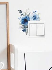 1pc Blue Watercolor Floral Design Switch Sticker, Stickers, Wall Decal, Vinly Decal For Home Decorations, Spring Decoration Items Refresh Your Home, Festival Decoration Stickers Gifts Birthday Graduation