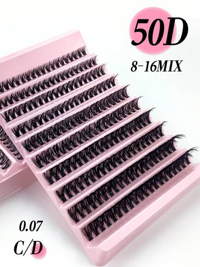 Miss Wink 50D Fluffy Curled Natural Synthetic Eyelash Extensions, 8-16mm Mixed 0.07mm C/D Curl, 4/7/10 Rows, 80/140/200 Clusters, Fluffy 3D Effect Lashes, Suitable For Light/Heavy Makeup, Daily Wear, Events
