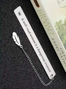 Stainless Steel Lettering Slogan Bookmark, A Well-Read Women Is A Dangerous Creature, Lettering Slogan, Stainless Steel Material Bookmark Back To School - Apricot - View 4