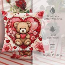 2Pcs Bear Rose Heart-Shaped Red Valentine'S Day Throw Pillow Covers, Cute Modern Valentine'S Day Pillow Covers, Velvet 45*45Cm/18"*18" Decorative Cushion Covers, Suitable For Home Decoration Party Gifts Living Room/Bedroom/Sofa/Bed Decoration - Red - View 5