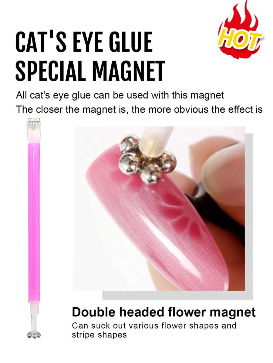 1 件 Y2K 双头花磁铁美甲磁性笔套装 3D 猫眼设计双头磁铁棒凝胶指甲油万圣节美甲 DIY 和沙龙 5 种工具礼物适合女性女孩新年圣诞节哥特时尚 Y2k - 粉色 - 查看 1