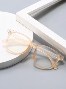 1 件女士方形磨砂 Tr 眼镜框眼镜，可配近视镜片，适合日常佩戴 - 香檳色 - 查看 1