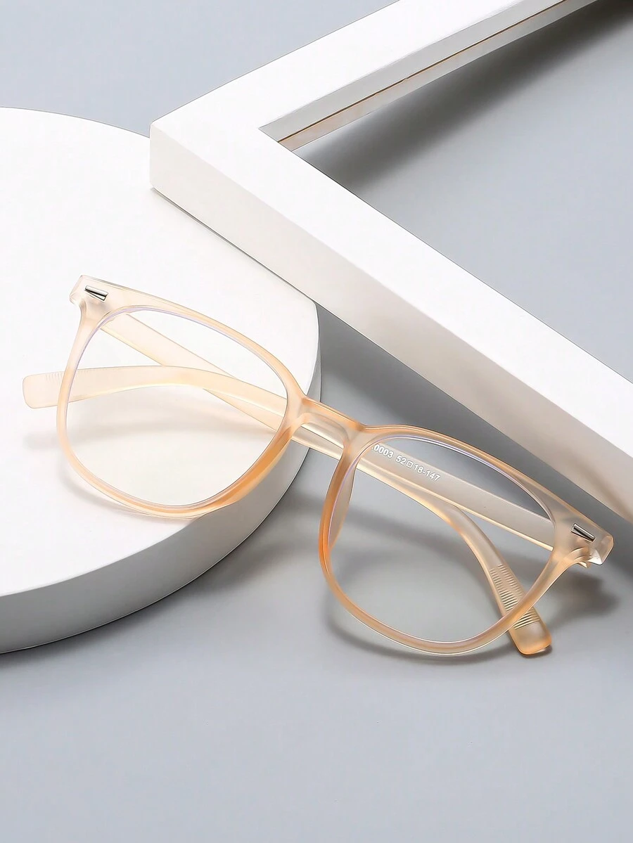 1 件女士方形磨砂 Tr 眼镜框眼镜，可配近视镜片，适合日常佩戴 - 香檳色 - 查看 1