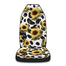 1pc Sunflower & Cow Print Short Plush Polyester Fabric Printed Universal Car Single Seat Cover - Multicolor - View 4