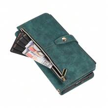 Classic Fashion Color Double Clamshell Card Slot Storage Card Scratch-Resistant Leather Phone Case Compatible With Samsung Galaxy S22 S22 Ultra S23 Plus All-In-One Phone Case That Folds And Acts As A Phone Stand Compatible With Samsung Galaxy S22Plus S23FE S23 S23 Ultra - Green - View 10