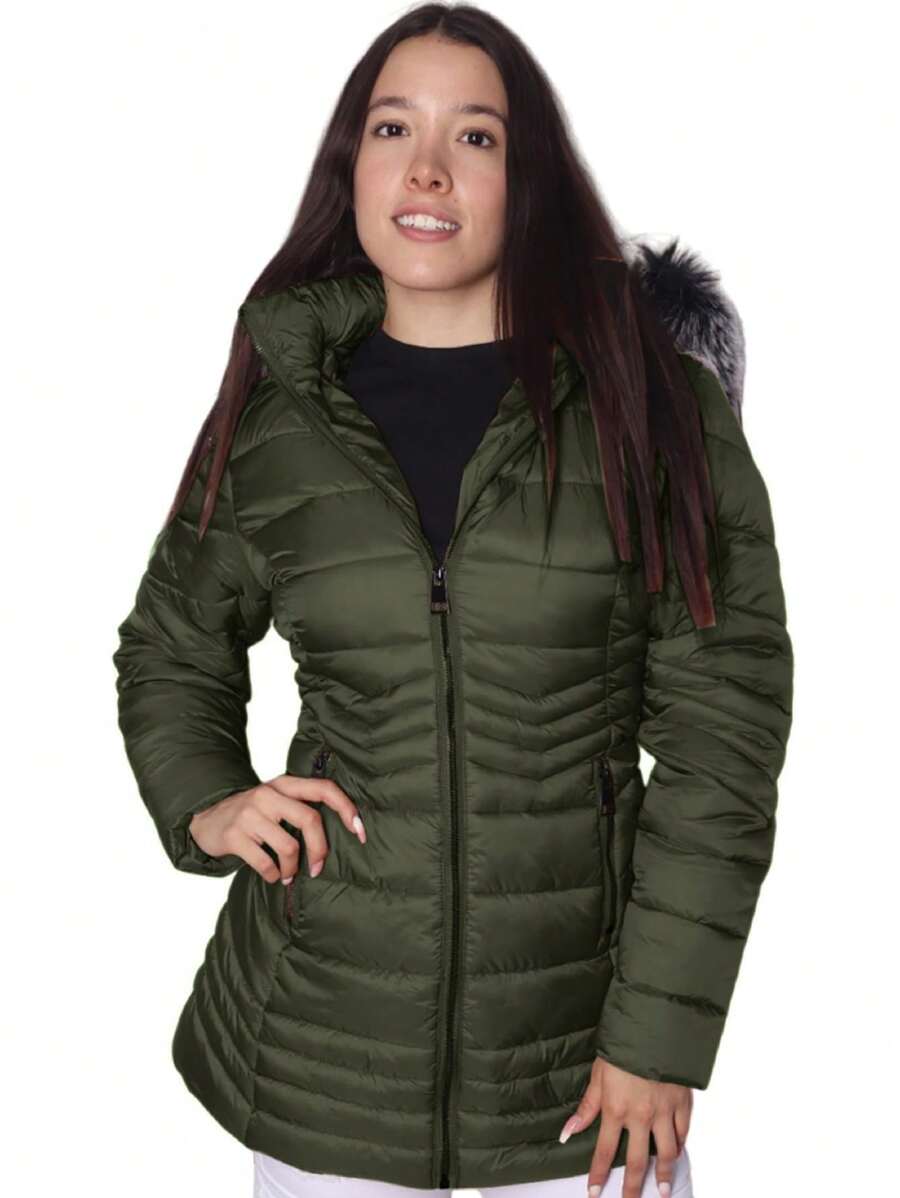 Chamarra Abrigo de Moda para Dama - Verde Oliva - Ver 1