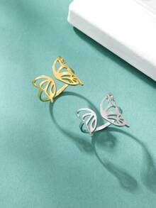 1件女士不鏽鋼蝴蝶翅膀開口戒指,聖誕禮物 - 昆蟲系列 - 查看 7