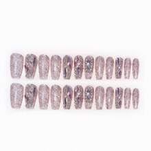 24pcs Semi-Handmade Long Glitter Coffin Shape Chain Pattern Nail Art Set With 1pc Double-Sided Adhesive And 1pc Nail File - Champagne - View 3