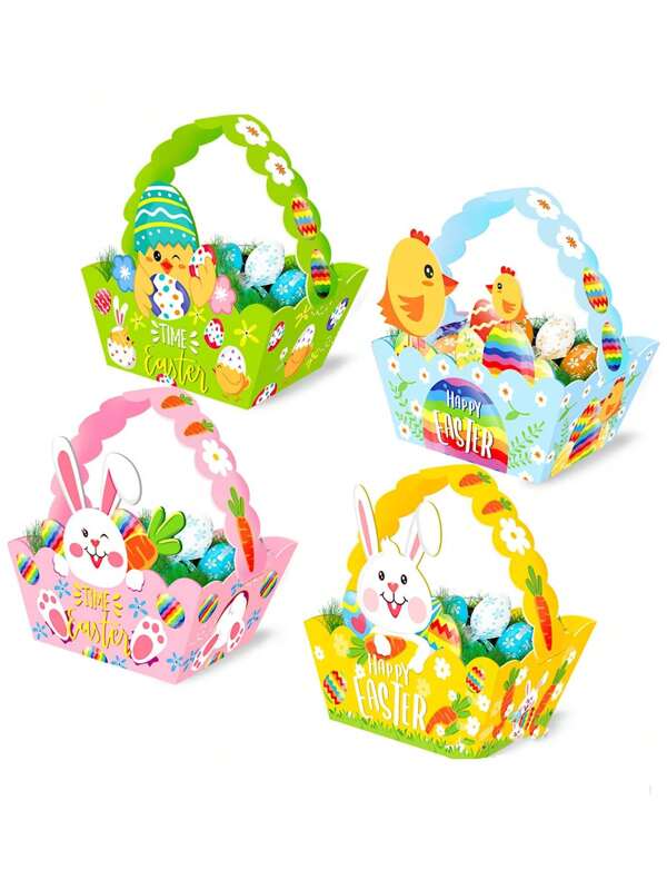 4pcs Easter Cute Cartoon Animal Gift Box With Paper Candy & Chocolate Packing Basket Wedding Party Gift Bags