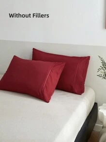 2pcs Wine Red Flannel Pillowcases, Solid Color Rope Inlaid Pillow Covers For All Seasons - Burgundy - View 4