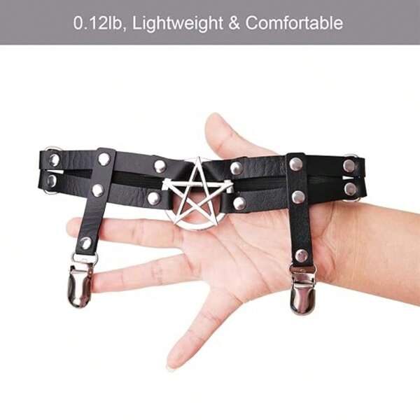 Alisikee 2pcs Adjustable Star-Shaped Leg Garter With Anti-Slip Clips, Elastic Gothic Thigh Ring