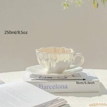 附碟陶瓷咖啡杯套裝,可愛創意花杯碟套可用於辦公室和家庭,可洗碗機和微波爐使用,8.5盎司 / 250毫升適用於拿鐵茶牛奶 - 白色 - 查看 4