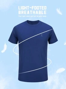 男士运动健身 T 恤，时尚休闲健身服健身服，修身短袖上衣 - 藍色 - 查看 5