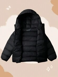 SOLOCOTE Tween Boy Lightweight Hooded Zip-Up Long Sleeve Padded Coat With Pockets - Black - View 5