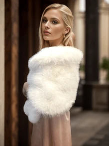 1pc Handmade Solid Color Faux Fur Elegant Women Shawl, Suitable For Daily, Business, Wedding, Party Wear, Autumn/Winter