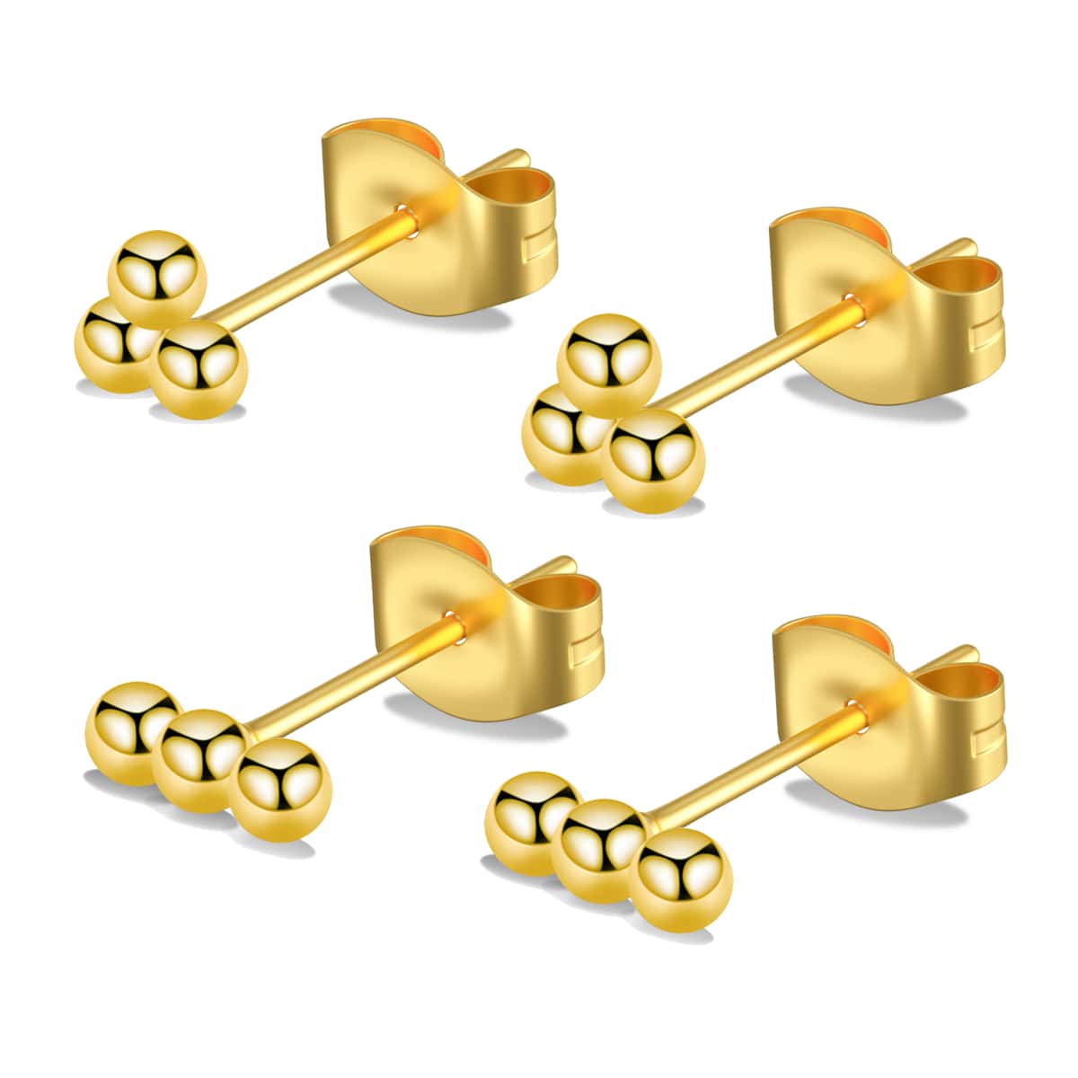 4pcs G23 Titanium Micro Three-In-One Ball Stud Earrings With Minimalist Design, Implant-Grade Fine Jewelry, Ideal For Men And Women With Sensitive Ears - Gold - View 1