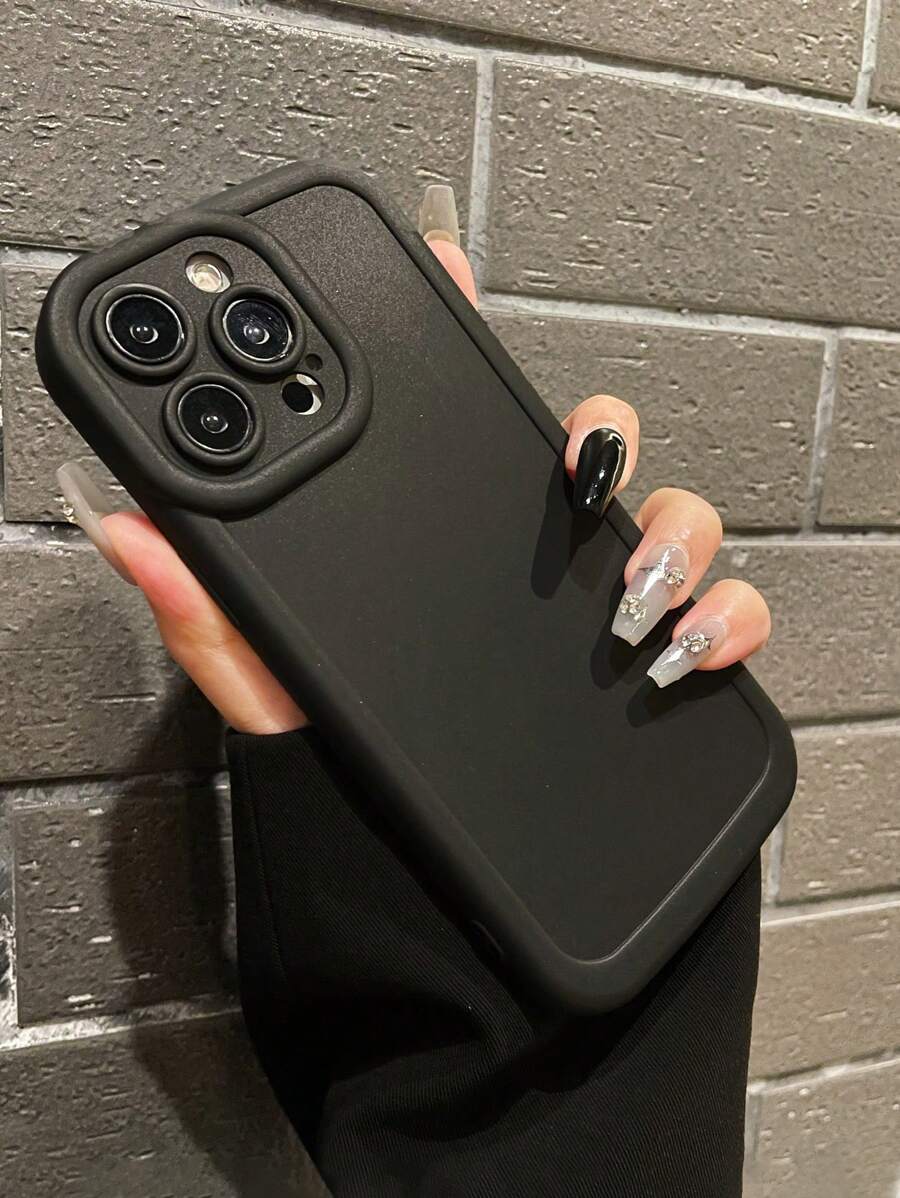 1入時尚獨特3D黑色啞面泡泡紗紋相機鏡頭保護手機殼，適用於iPhone