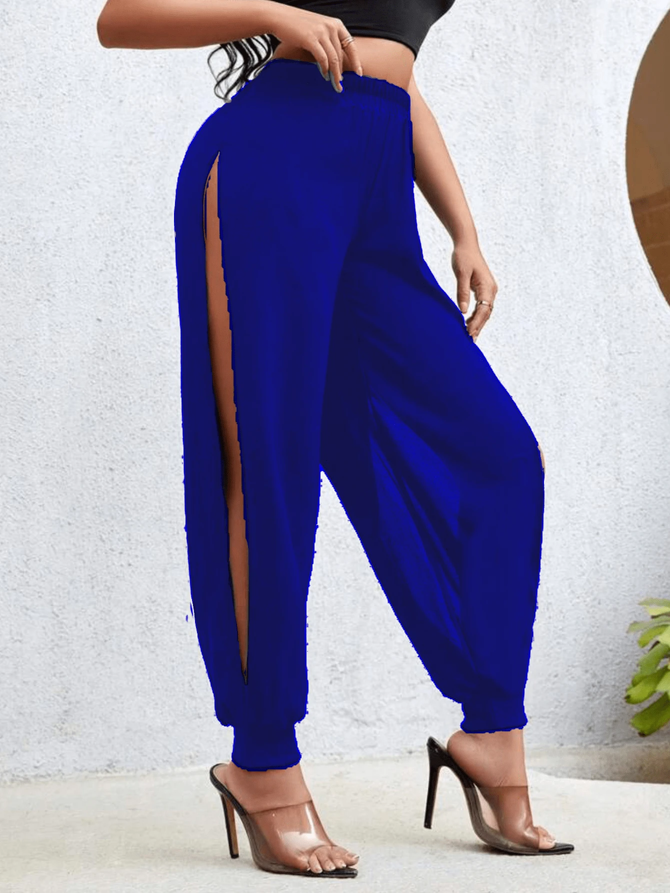 Pantalon arabe con abertura en piernas ajustable de moda - azul real - Ver 1