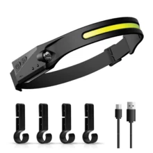 Cob Headlamp With Gesture Sensor For Cycling And Night Running, Usb Rechargeable Led Strong Light Headlamp - Black - View 5