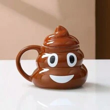 1pc Cute Poop Emoji Ceramic Mug, Funny Expression Design Drinking Cup Toy [Pattern Random Shipping] - Brown - View 7