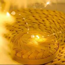 1 pieza Luz de alambre de cobre LED, luces de cadena de perlas con caja de batería, decoración para Navidad, bodas o habitaciones, luces de cadena con forma de perla