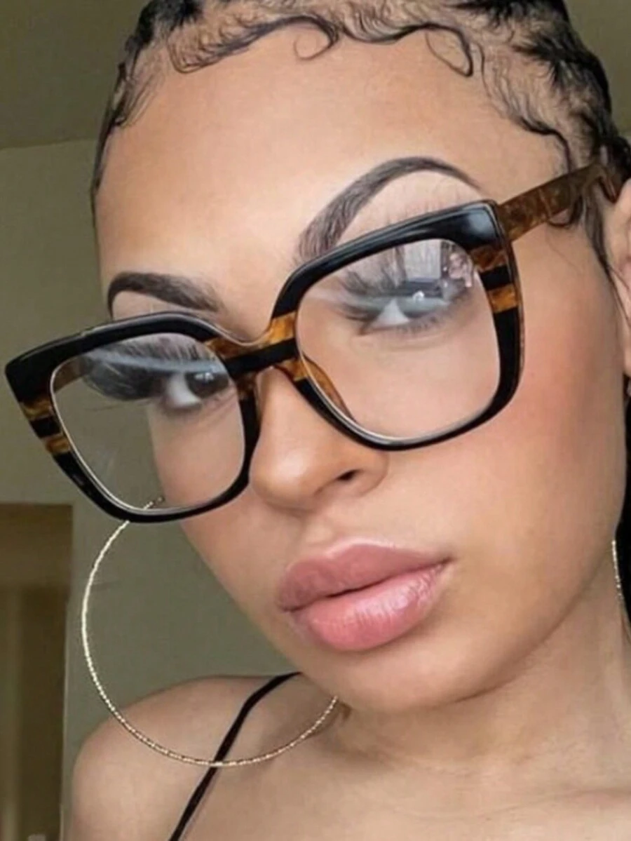 1入流行的烏龜殼色塊女士眼鏡,適合日常佩戴 - 黑色 - 查看 1