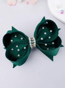 1pc Dark Green Bubble Flower & Pearl Decor Bowknot Hair Clip