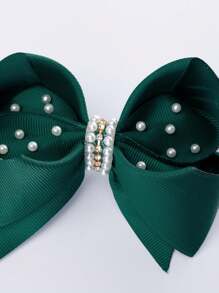 1pc Dark Green Bubble Flower & Pearl Decor Bowknot Hair Clip