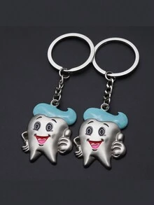 1pc Creative Cute Cartoon Teeth Shaped Keychain For Men & Women, Suitable For Gift, Souvenir, Home And Daily Use - Silver - View 2