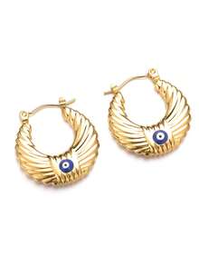 1pair Fashionable U-Shaped Titanium Steel 18k Gold Plated Enamel & Pearl Decor Hoop Earrings Suitable For Women'S Daily Wear - U Shaped Earrings - View 10