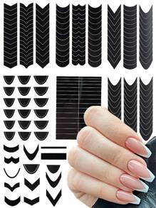 6 Packs French Manicure Stickers, French Cutout Decoupage Stickers, Self-Adhesive French Manicure Strips Guide Edge Aid, DIY Manicure Design For Beginners, Wavy Line Manicure Tips Guide Sticker Template Strips Nail Art Tools - Black - View 1