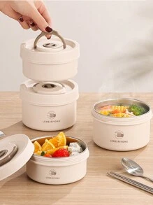 Sus304 不銹鋼保溫午餐盒套裝,適合辦公室工作人員,可微波加熱的膳食準備容器,反射熱量,帶手柄的分隔便當盒,適合兒童和成人在旅途中使用 - 白色 - 查看 2