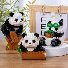 Muñeca de animal de dibujos animados linda - Set ensamblado de bloques de construcción con conejo y panda, con partículas miniatura y nivel de dificultad alto, decoración de escritorio creativa, regalo para ocasiones festivas - Negro - Ver 4