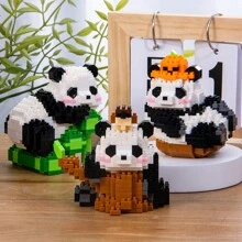 Muñeca de animal de dibujos animados linda - Set ensamblado de bloques de construcción con conejo y panda, con partículas miniatura y nivel de dificultad alto, decoración de escritorio creativa, regalo para ocasiones festivas - Negro - Ver 3