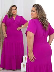 Vestido Madrinha De Casamento Manga Elegante Linha Gold - Fúcsia - Visão 2