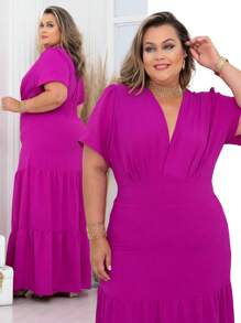 Vestido Madrinha De Casamento Manga Elegante Linha Gold - Fúcsia - Visão 1