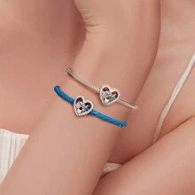 bamoer 1個925純銀家庭收藏嬰兒足跡珠心形吊墜,適用於女士手鍊項鍊diy配件