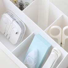 1 Caja De Almacenamiento De Escritorio Dividido, Mesa De Café Minimalista, Estante De Almacenamiento De Control Remoto, Artículos De Papelería Universitaria, Artículos Varios, Caja De Clasificación De Maquillaje - Azul - Ver 5