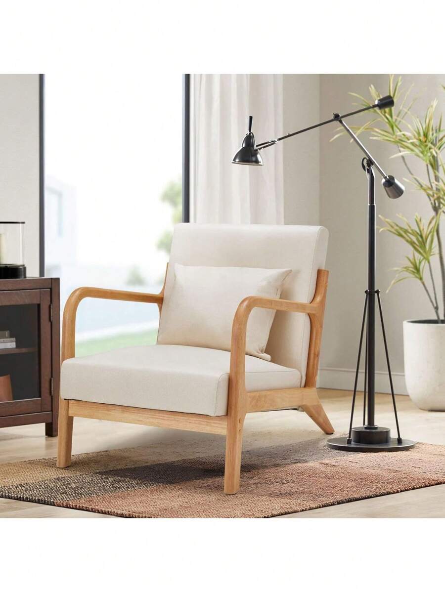 YODOLLA Armchair Accent Chairs For Living Room, Modern Reading Chair With Wooden Arm - 白色 - 查看 1