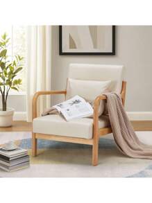 YODOLLA Armchair Accent Chairs For Living Room, Modern Reading Chair With Wooden Arm - 白色 - 查看 3