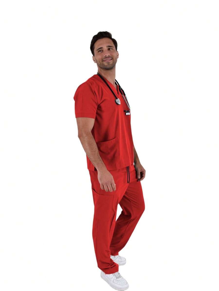 SOULMATE Boston Men's Surgical Pajamas - 紅色 - 查看 1