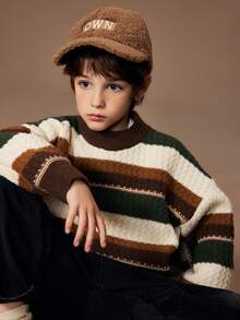 Tween Boy 休闲拼色条纹高领毛衣，秋冬款 - 彩色 - 查看 2