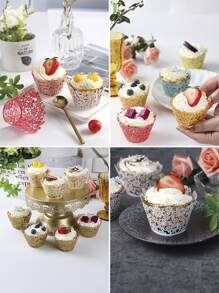 20pcs Romantic European-Style Hollow Out Butterfly Flower Pattern Cupcake Liners, Baking Accessories For Home, Oil-Proof & High-Temperature Resistant Muffin Cups For Festival,Wedding,Party And Family Gathering, Mini Dessert Paper Baking Cups
