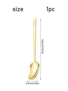 2pcs Delicate And Stylish Korean Gold/Silver Household Set Of Soup Spoon, Rice Spoon, Student Spoon - Multicolor - View 2