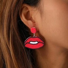 1pair Handmade Lips Design Beaded Earrings (With Seed Beads) Bohemian Personalized Women's Fashion Earrings - mouth - View 2