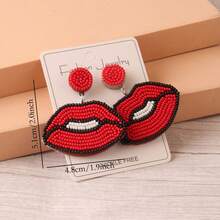 1pair Handmade Lips Design Beaded Earrings (With Seed Beads) Bohemian Personalized Women's Fashion Earrings - mouth - View 1