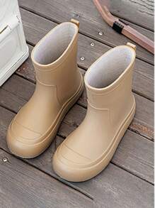 新款時尚中筒女士雨靴具有防水、防滑、耐磨和百搭特性,可內穿保暖腳套,適用於四季 - 卡其色 - 查看 4